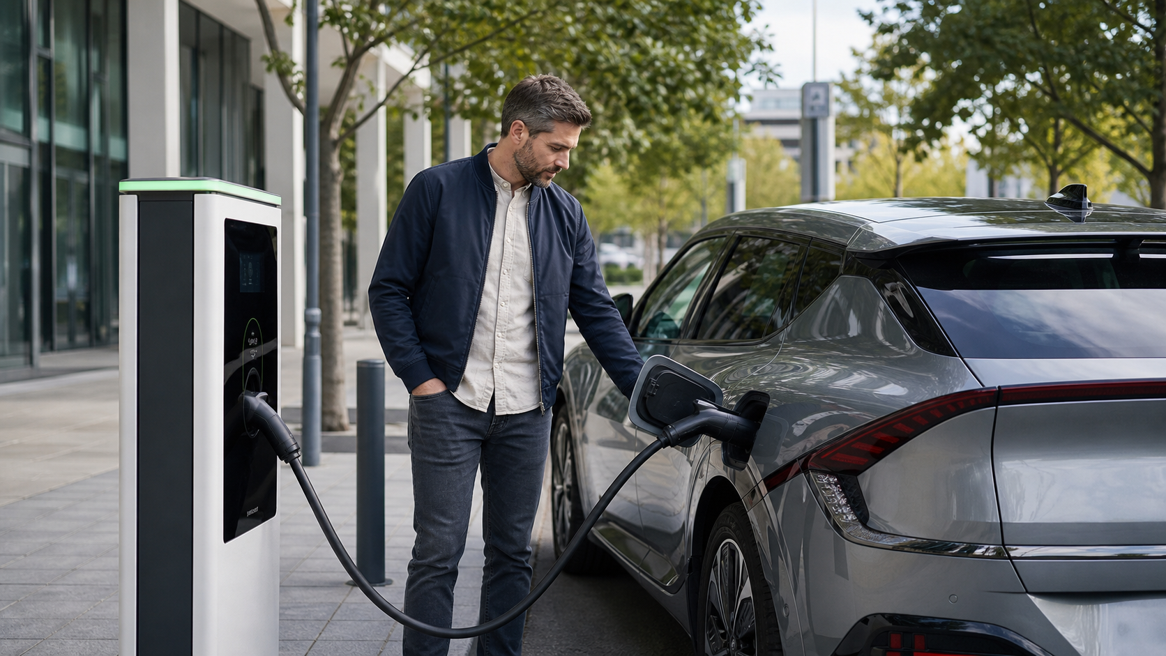 Elektroauto lädt an einer öffentlichen Ladesäule