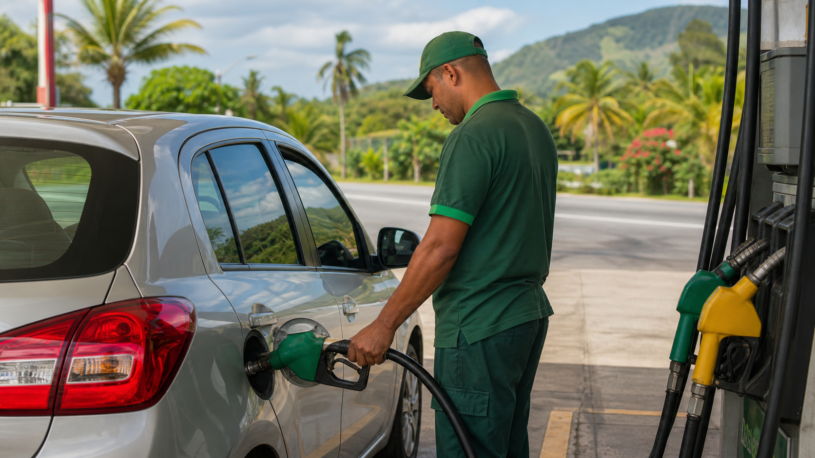 Auto wird an einer brasilianischen Tankstelle betankt
