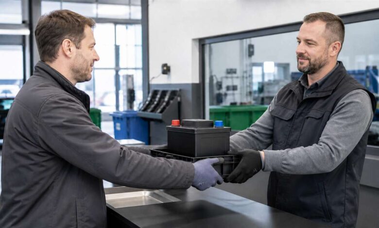 Alte Autobatterie wird sicher an einer Rücknahmestelle übergeben