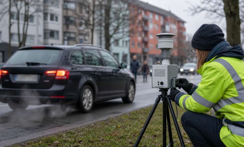 Messung von Dieselabgasen an einer Stadtstraße