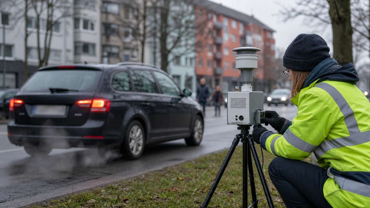 Messung von Dieselabgasen an einer Stadtstraße