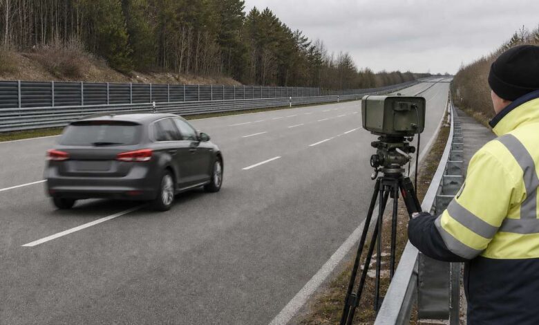 Fahrzeug passiert eine kontrollierte Geschwindigkeitsmessung