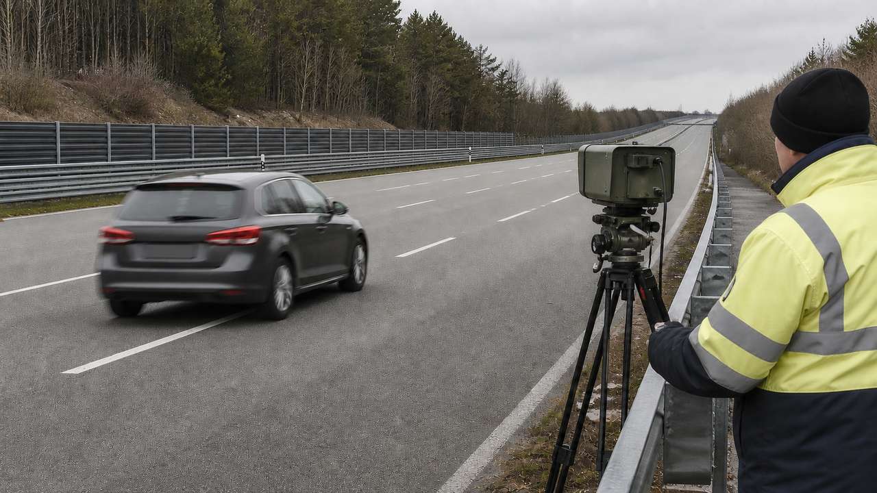 Fahrzeug passiert eine kontrollierte Geschwindigkeitsmessung