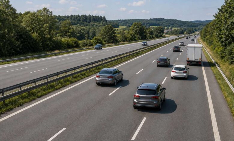 Verkehr nutzt auf einer dreispurigen Autobahn überwiegend die rechte Spur