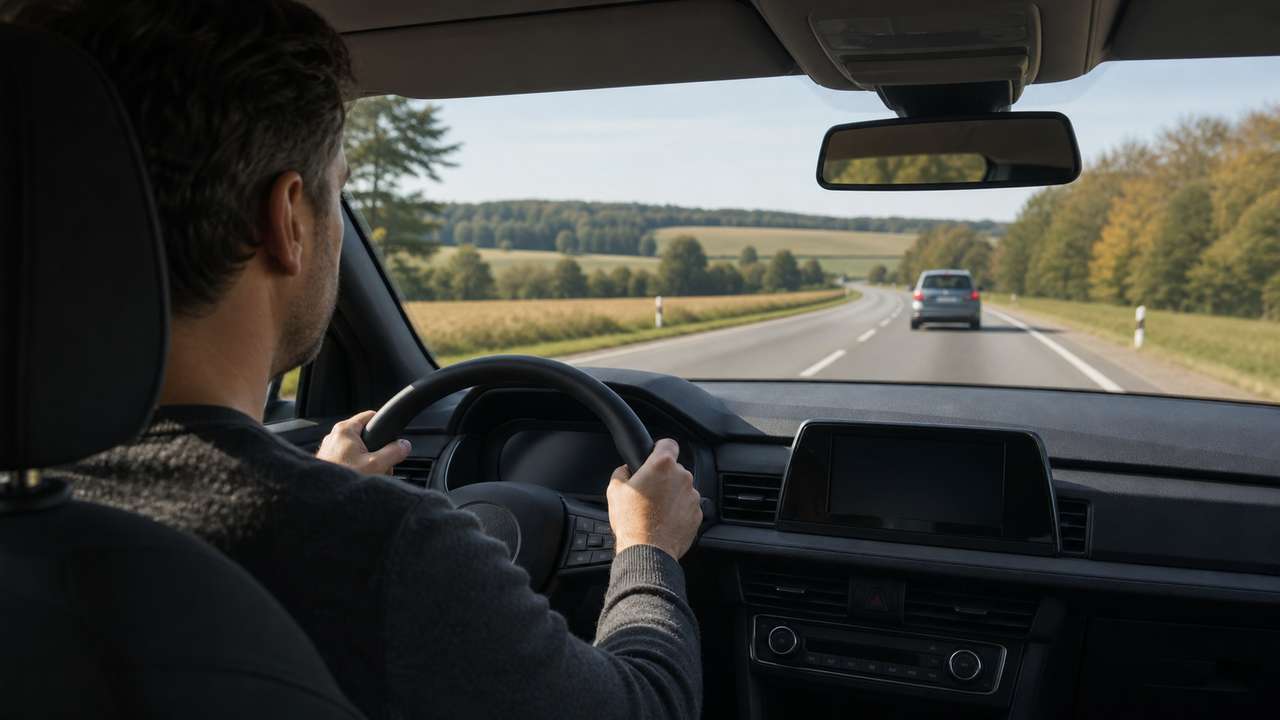 Autofahrer hält auf einer Landstraße sicheren Abstand