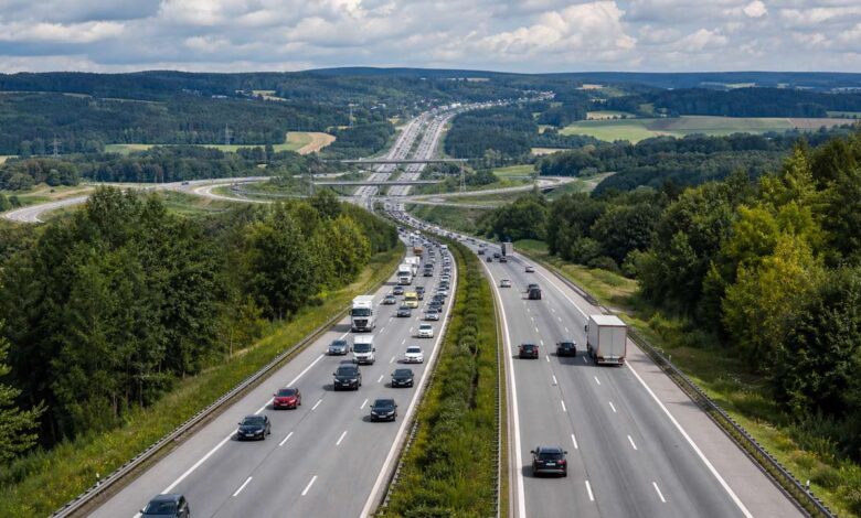 Dichter Verkehr auf einer deutschen Autobahn als Symbol für den Staumelder A9
