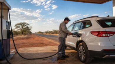 Tanken in Paraguay: Tankwart betankt einen Mietwagen am Gran Chaco