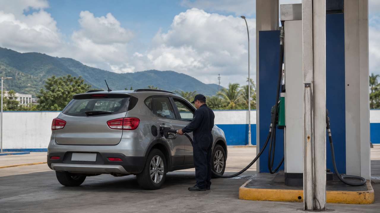 Tanken in Venezuela: Tankwart betankt ein Auto an einer Stadtstation