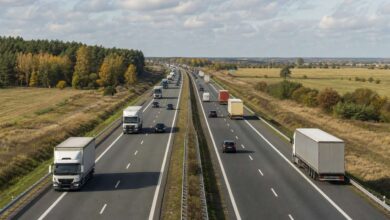 Dichter Lkw- und Pkw-Verkehr als Symbol für den Staumelder A12