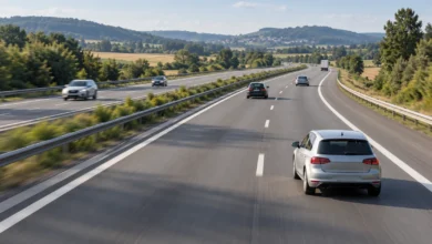 Kompaktwagen auf einer freien Autobahn mit großzügigem Abstand