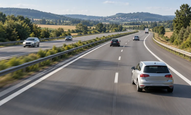 Kompaktwagen auf einer freien Autobahn mit großzügigem Abstand